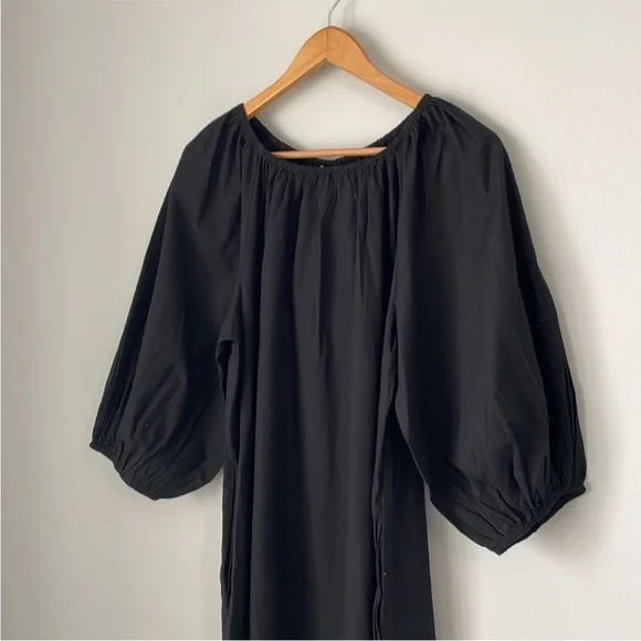 Frances Valentine Bliss Black Cotton Poplin Puff Sleeve Maxi Dress Size Large - Picture 6 of 9